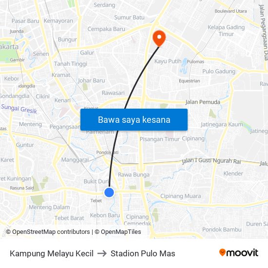 Kampung Melayu Kecil to Stadion Pulo Mas map