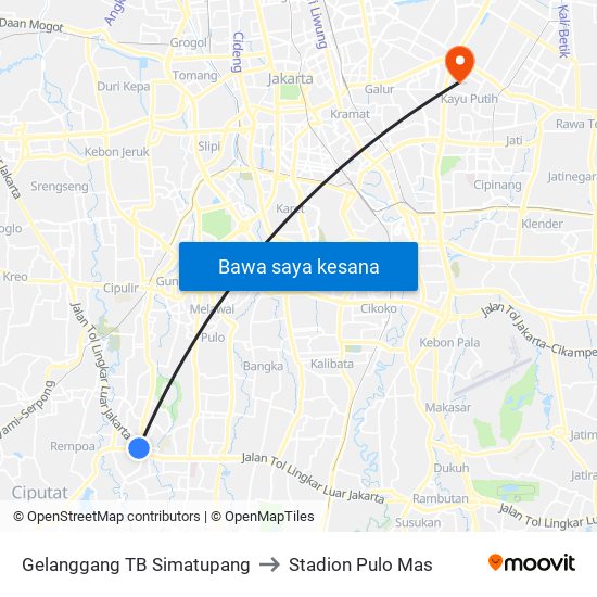 Gelanggang TB Simatupang to Stadion Pulo Mas map