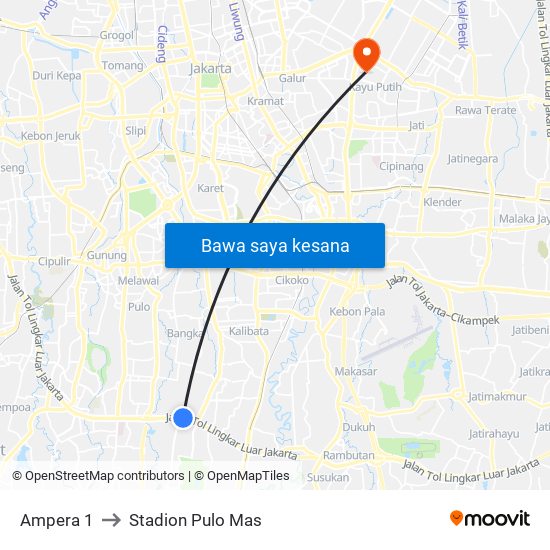 Ampera 1 to Stadion Pulo Mas map