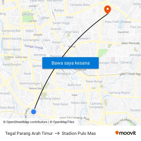 Tegal Parang Arah Timur to Stadion Pulo Mas map