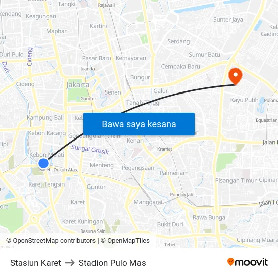 Stasiun Karet to Stadion Pulo Mas map