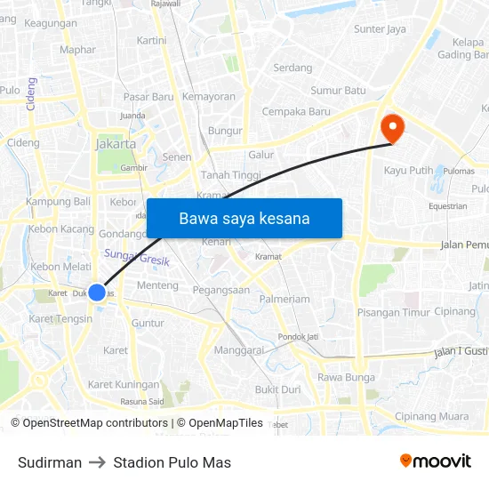 Sudirman to Stadion Pulo Mas map