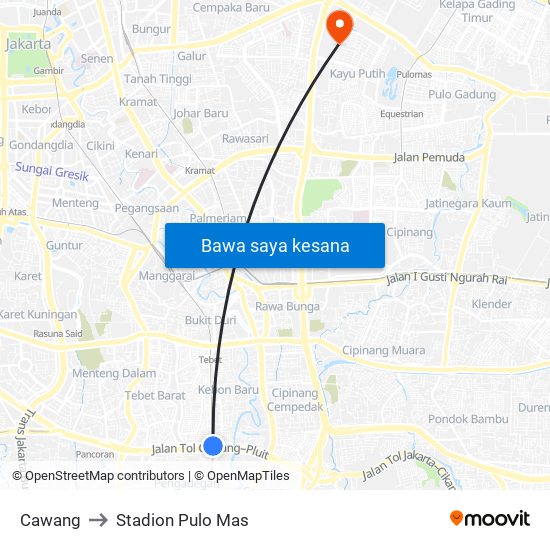 Cawang to Stadion Pulo Mas map