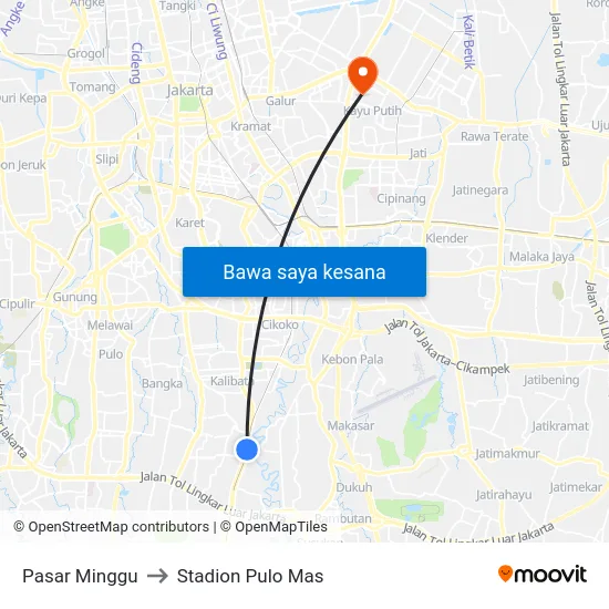 Pasar Minggu to Stadion Pulo Mas map