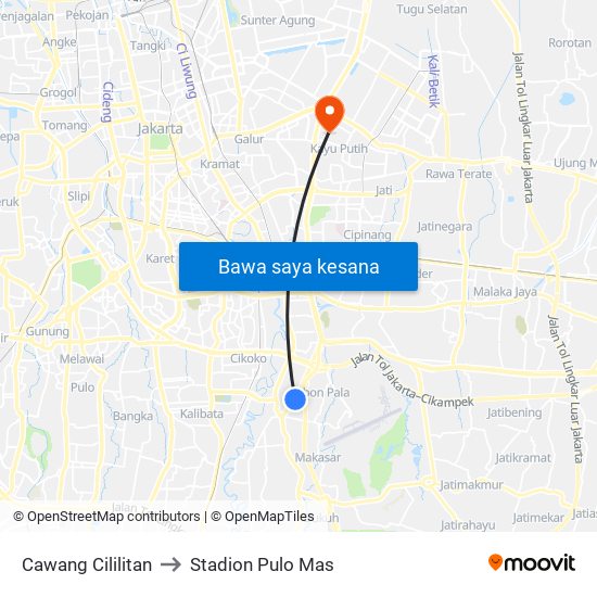 Cawang Cililitan to Stadion Pulo Mas map