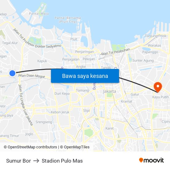 Sumur Bor to Stadion Pulo Mas map