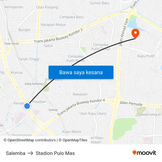 Salemba to Stadion Pulo Mas map