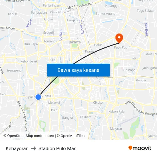 Kebayoran to Stadion Pulo Mas map