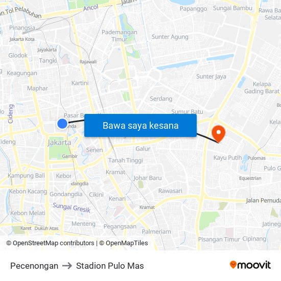 Pecenongan to Stadion Pulo Mas map