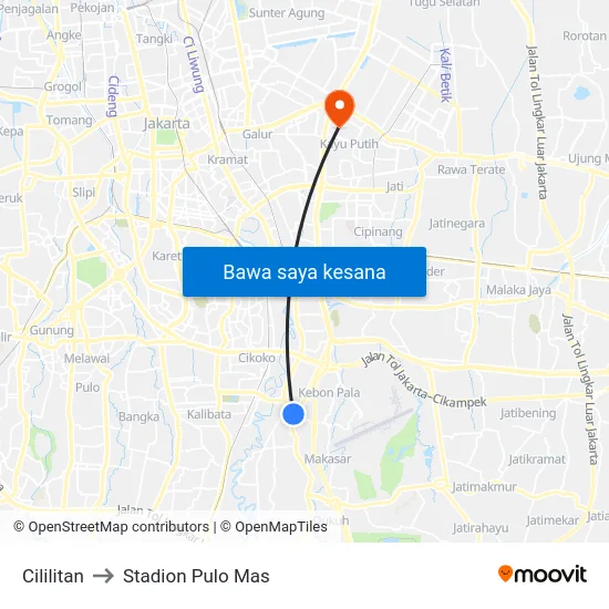 Cililitan to Stadion Pulo Mas map