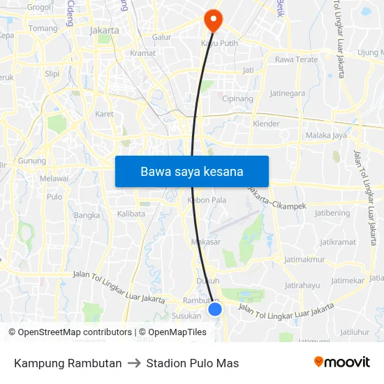 Kampung Rambutan to Stadion Pulo Mas map