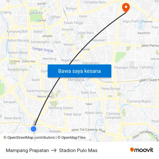 Mampang Prapatan to Stadion Pulo Mas map