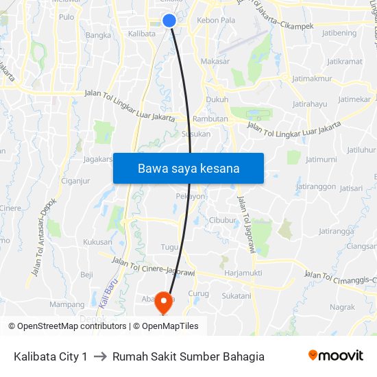 Kalibata City 1 to Rumah Sakit Sumber Bahagia map