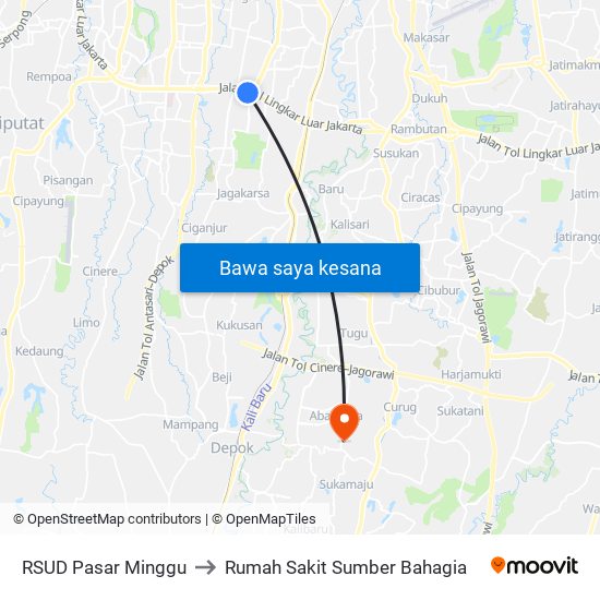 RSUD Pasar Minggu to Rumah Sakit Sumber Bahagia map