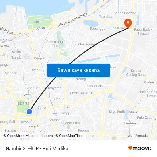 Gambir 2 to RS Puri Medika map