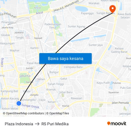 Plaza Indonesia to RS Puri Medika map