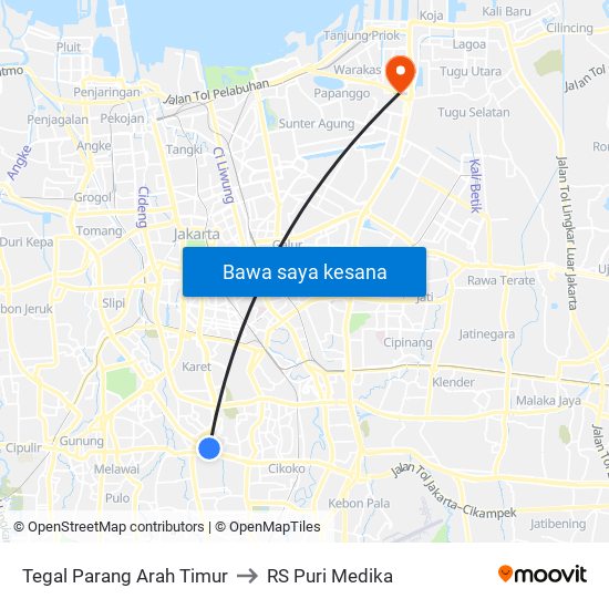 Tegal Parang Arah Timur to RS Puri Medika map