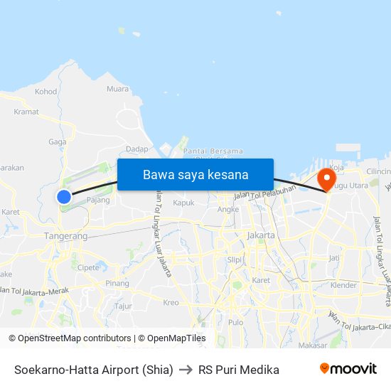 Soekarno-Hatta Airport (Shia) to RS Puri Medika map
