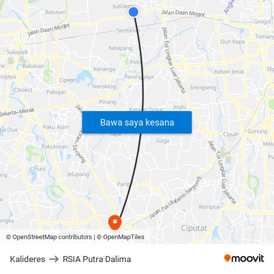 Kalideres to RSIA Putra Dalima map