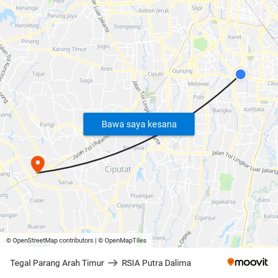 Tegal Parang Arah Timur to RSIA Putra Dalima map