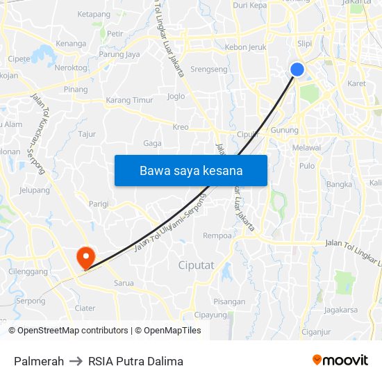 Palmerah to RSIA Putra Dalima map