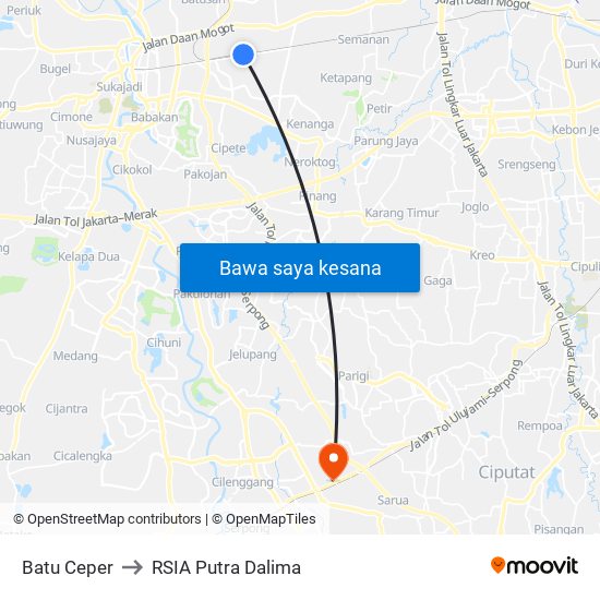 Batu Ceper to RSIA Putra Dalima map