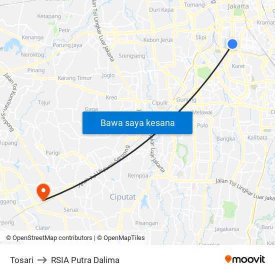 Tosari to RSIA Putra Dalima map