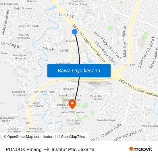 PONDOK Pinang to Institut Ptiq Jakarta map