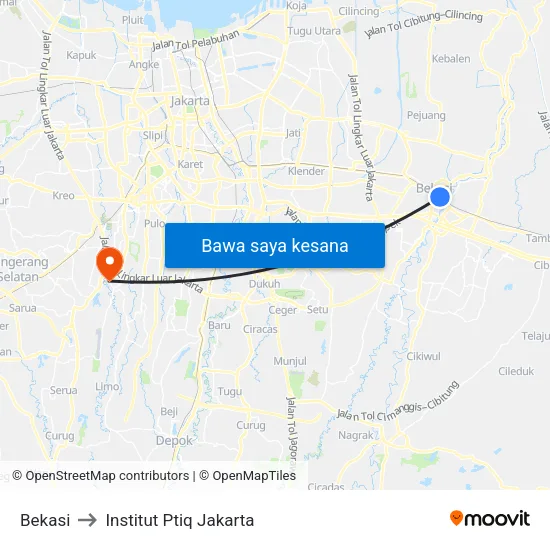 Bekasi to Institut Ptiq Jakarta map