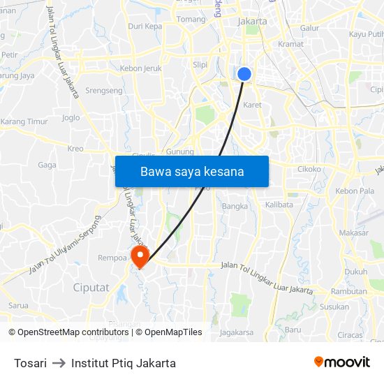 Tosari to Institut Ptiq Jakarta map