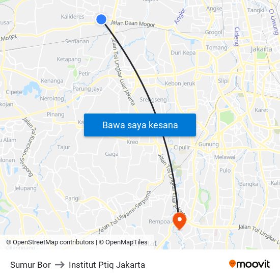 Sumur Bor to Institut Ptiq Jakarta map