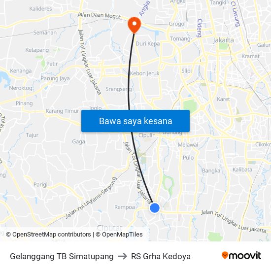 Gelanggang TB Simatupang to RS Grha Kedoya map