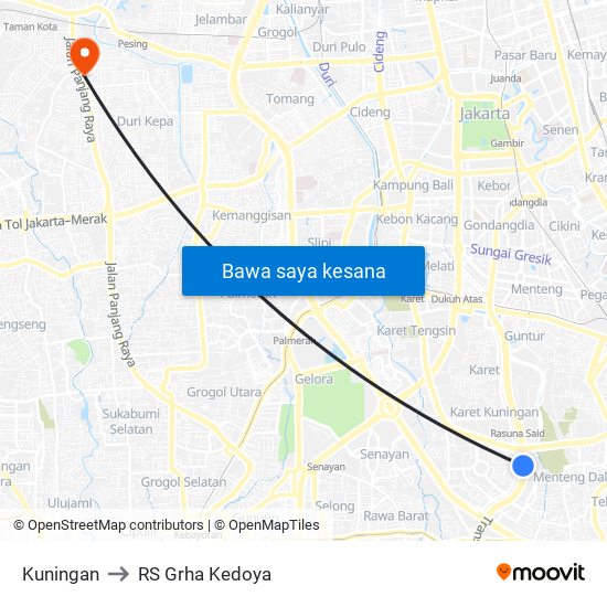 Kuningan to RS Grha Kedoya map