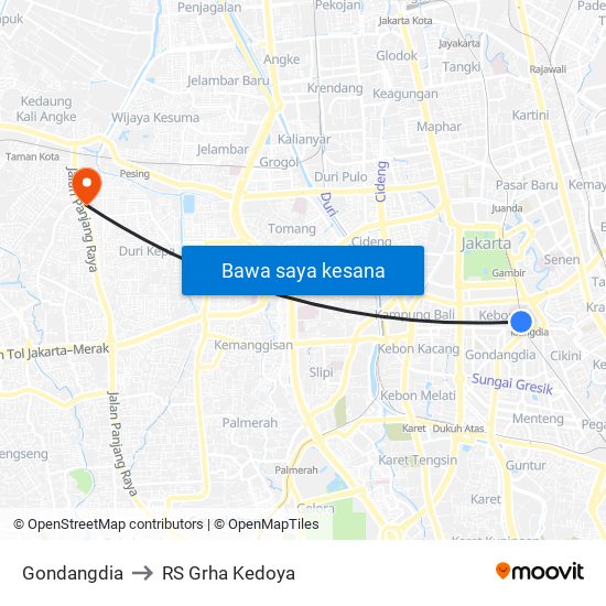 Gondangdia to RS Grha Kedoya map