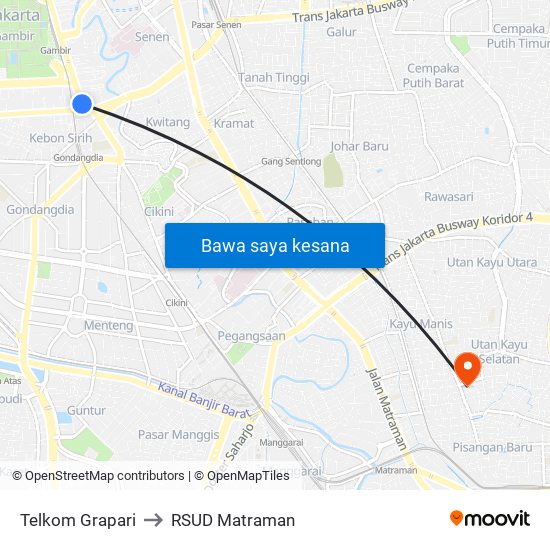 Telkom Grapari to RSUD Matraman map