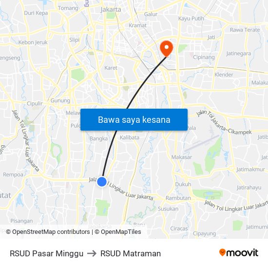 RSUD Pasar Minggu to RSUD Matraman map