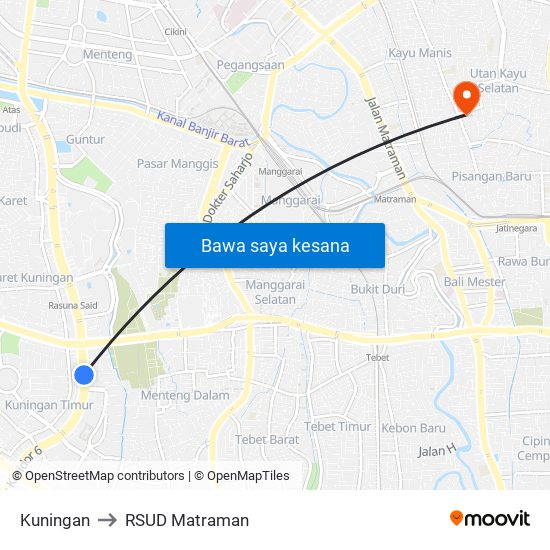 Kuningan to RSUD Matraman map