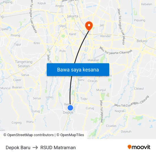 Depok Baru to RSUD Matraman map