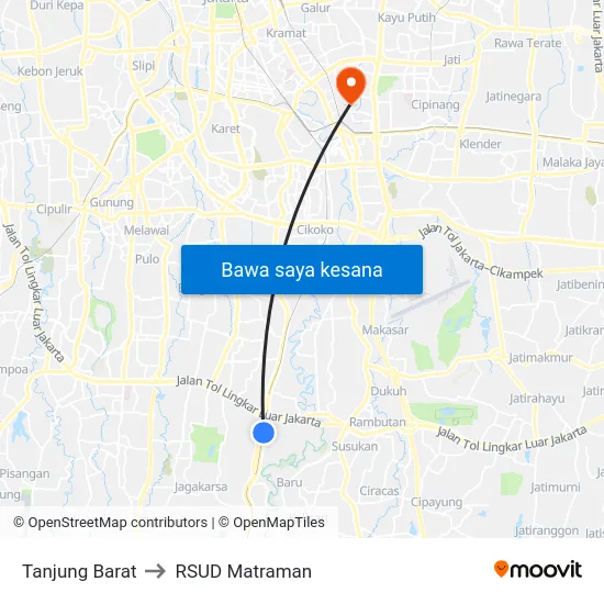 Tanjung Barat to RSUD Matraman map