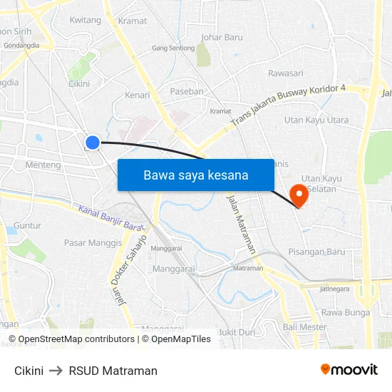 Cikini to RSUD Matraman map