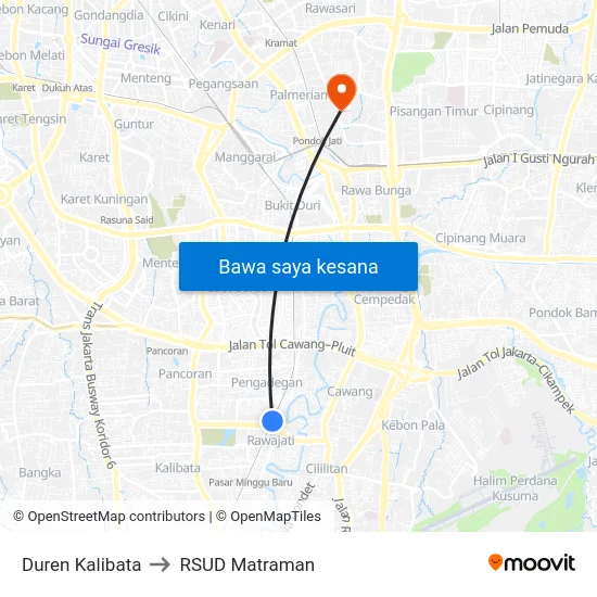 Duren Kalibata to RSUD Matraman map