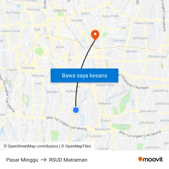 Pasar Minggu to RSUD Matraman map