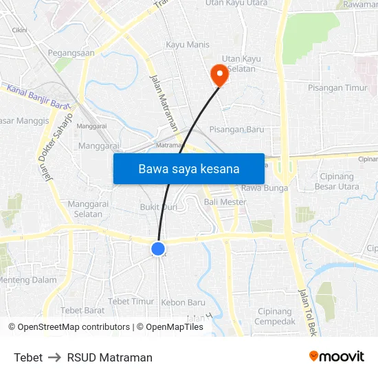 Tebet to RSUD Matraman map