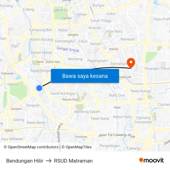 Bendungan Hilir to RSUD Matraman map