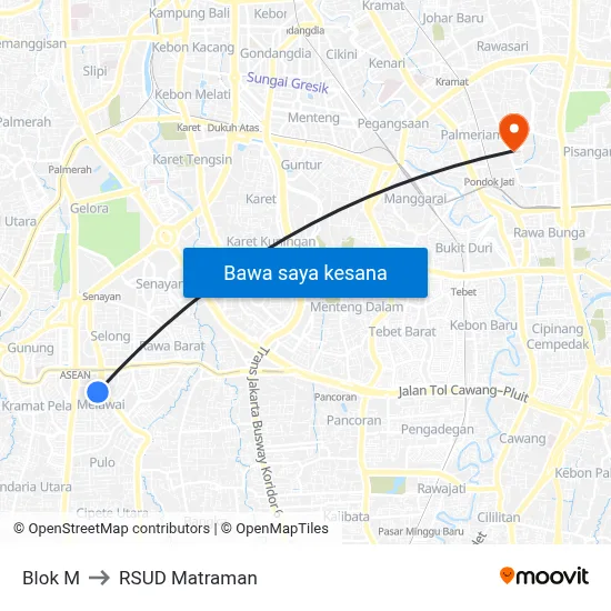 Blok M to RSUD Matraman map