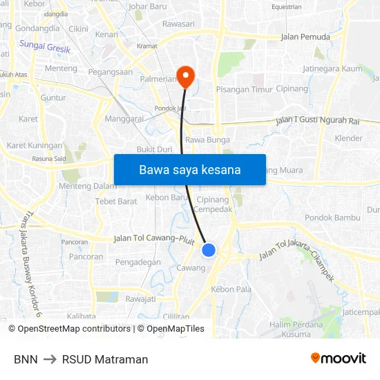 BNN to RSUD Matraman map