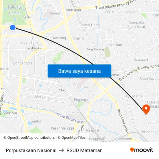 Perpustakaan Nasional to RSUD Matraman map