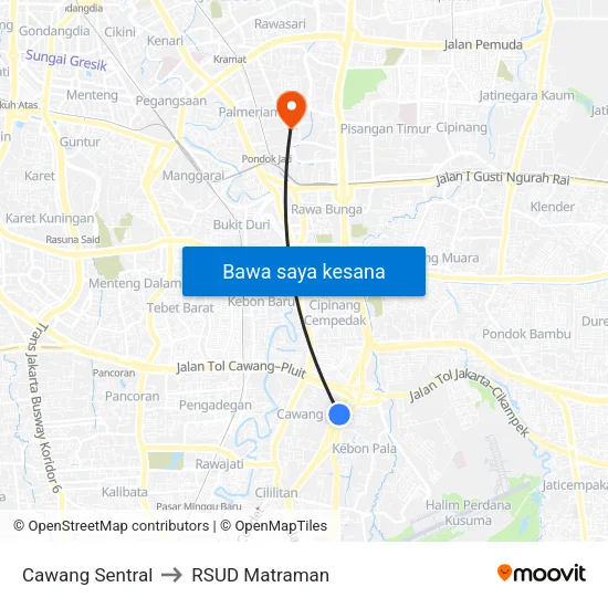 Cawang Sentral to RSUD Matraman map