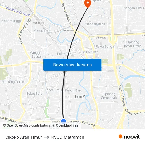 Cikoko Arah Timur to RSUD Matraman map
