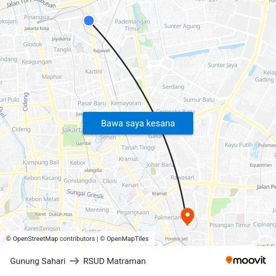 Gunung Sahari to RSUD Matraman map
